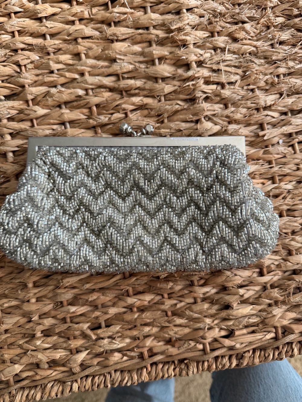 Valerie Stevens Silver Beaded Evening Clutch